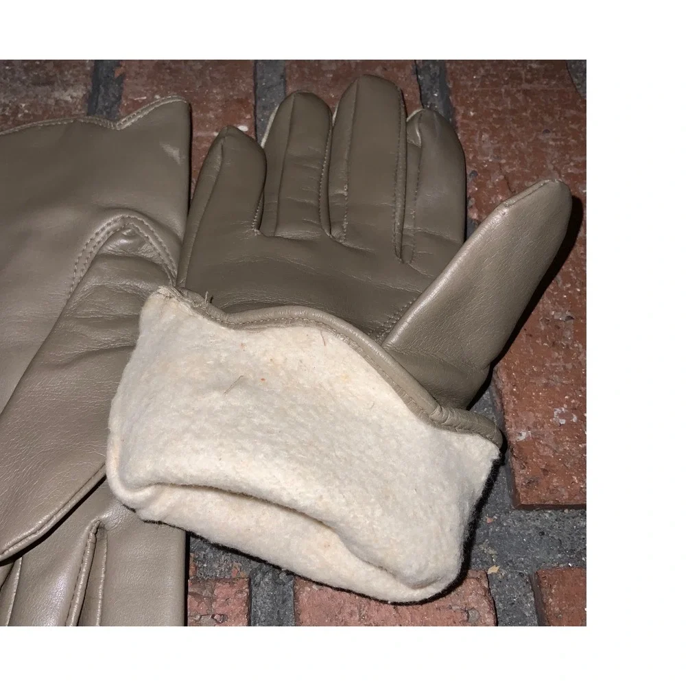 Vintage Womens Faux Leather Brown Gloves Fleece Lined‎ Size M/L